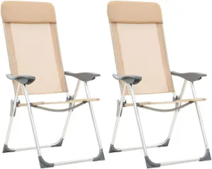 vidaXL 2X Folding Camping Chairs Garden Outdoor Portable Sunlounger Reclining Beach Chair Set Seat Seating Furniture Cream Aluminum