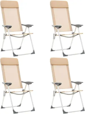 vidaXL 4X Folding Camping Chairs Garden Outdoor Portable Sunlounger Reclining Beach Chair Set Seat Seating Furniture Cream Aluminum