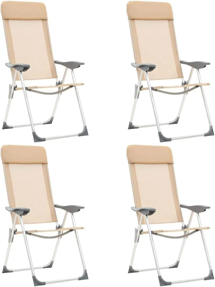 vidaXL 4X Folding Camping Chairs Garden Outdoor Portable Sunlounger Reclining Beach Chair Set Seat Seating Furniture Cream Aluminum
