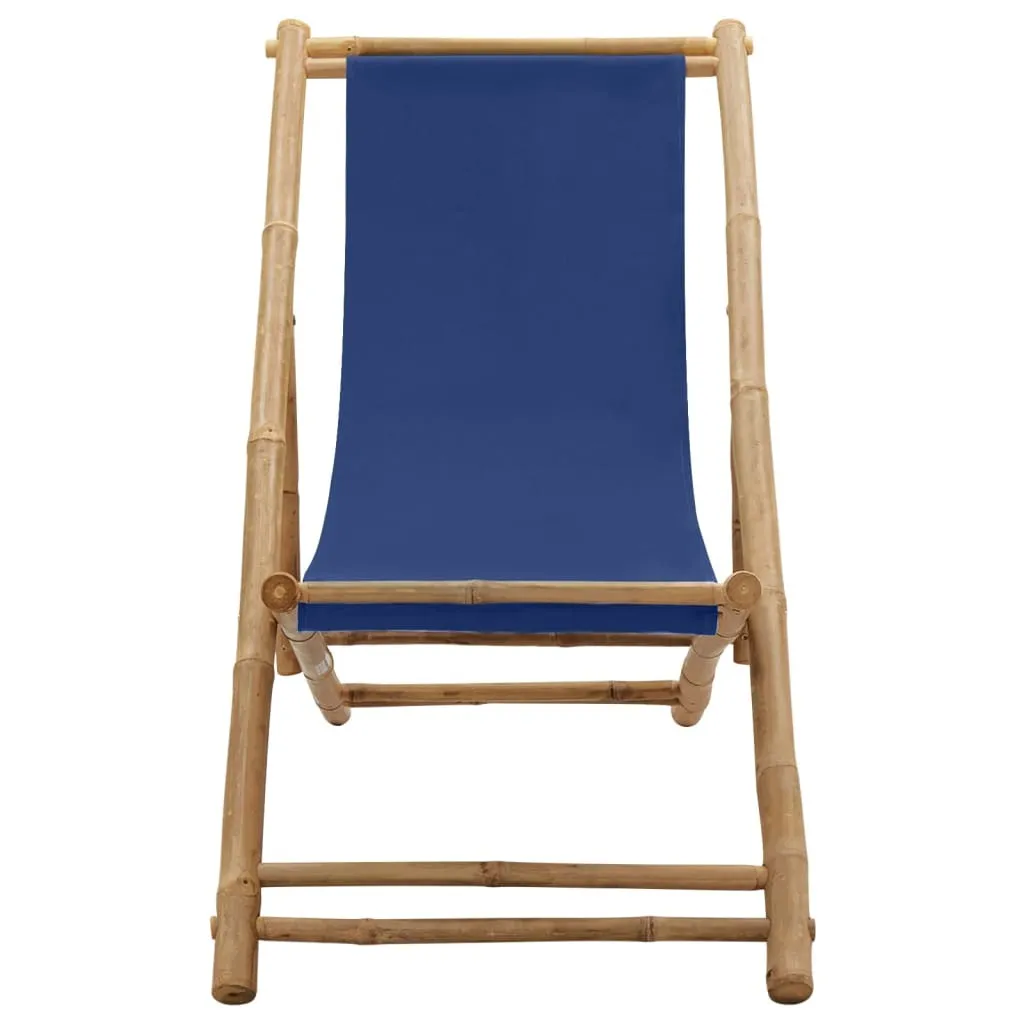vidaXL Beach Chair Navy Blue Bamboo Compact Foldable Beach Chair