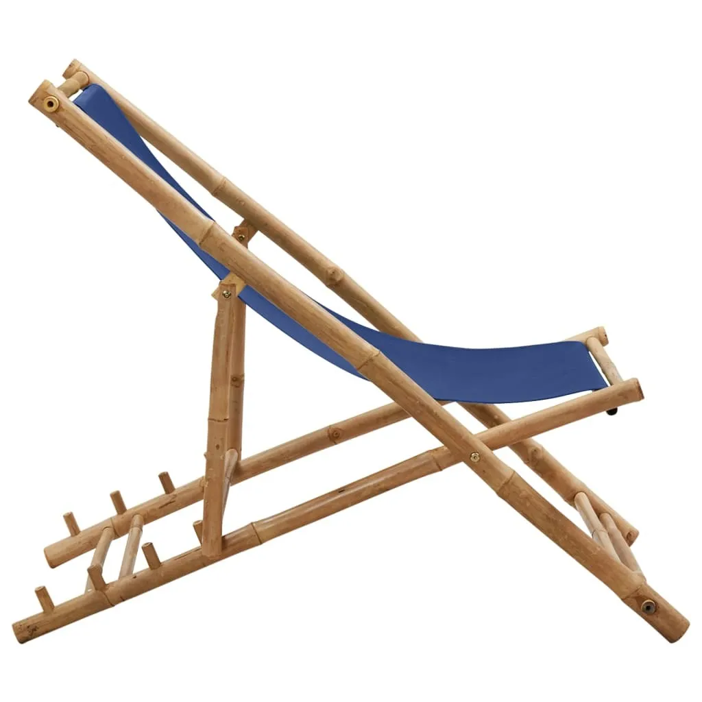 vidaXL Beach Chair Navy Blue Bamboo Compact Foldable Beach Chair