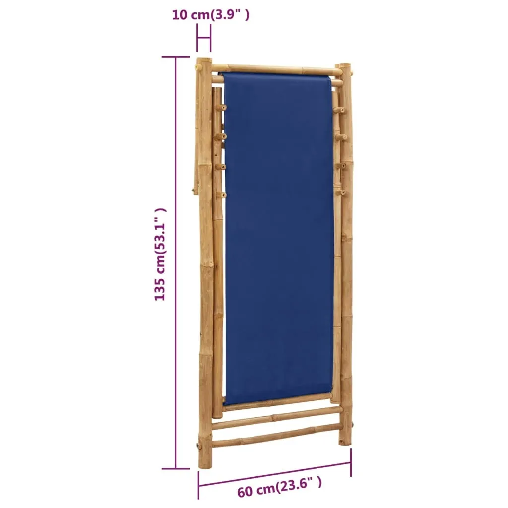 vidaXL Beach Chair Navy Blue Bamboo Compact Foldable Beach Chair