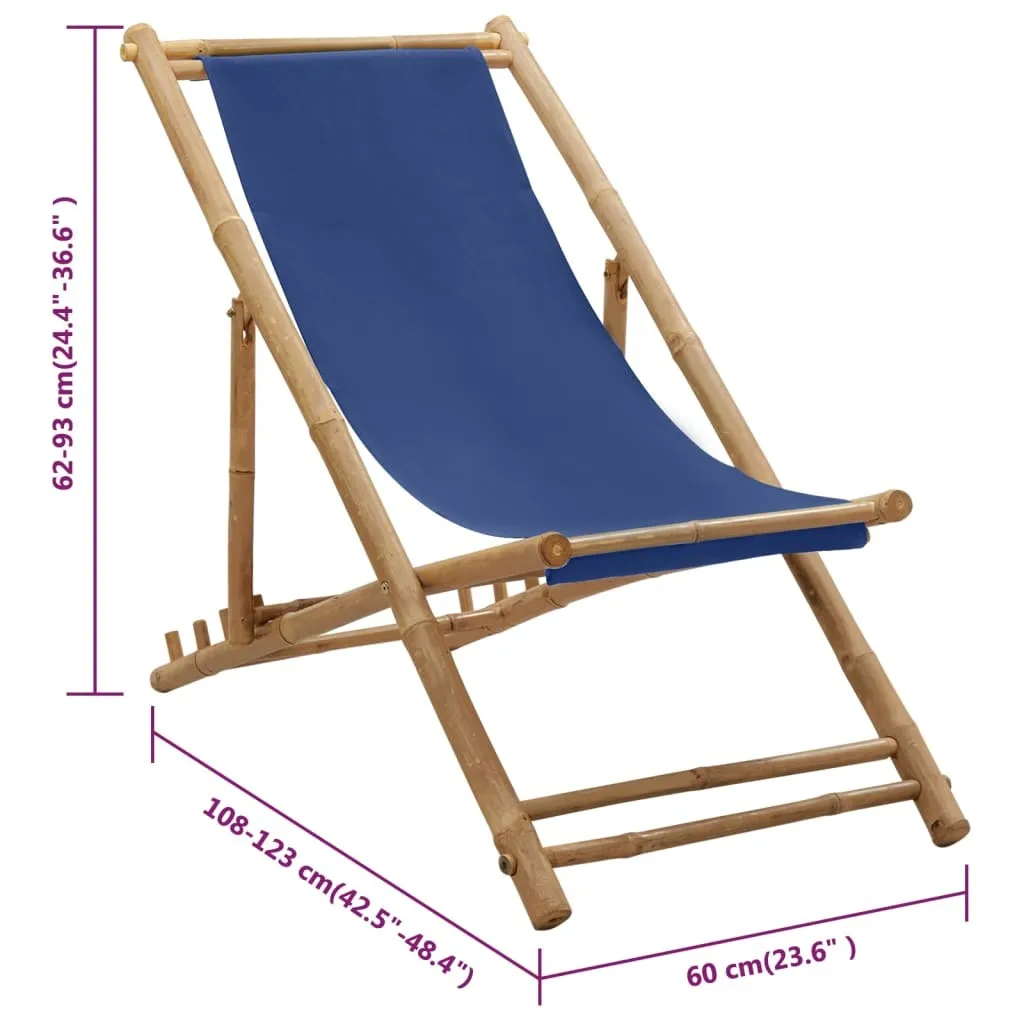 vidaXL Beach Chair Navy Blue Bamboo Compact Foldable Beach Chair