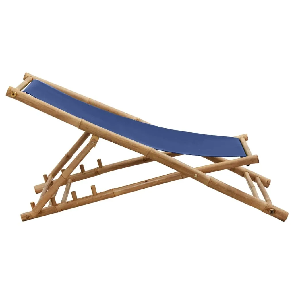 vidaXL Beach Chair Navy Blue Bamboo Compact Foldable Beach Chair