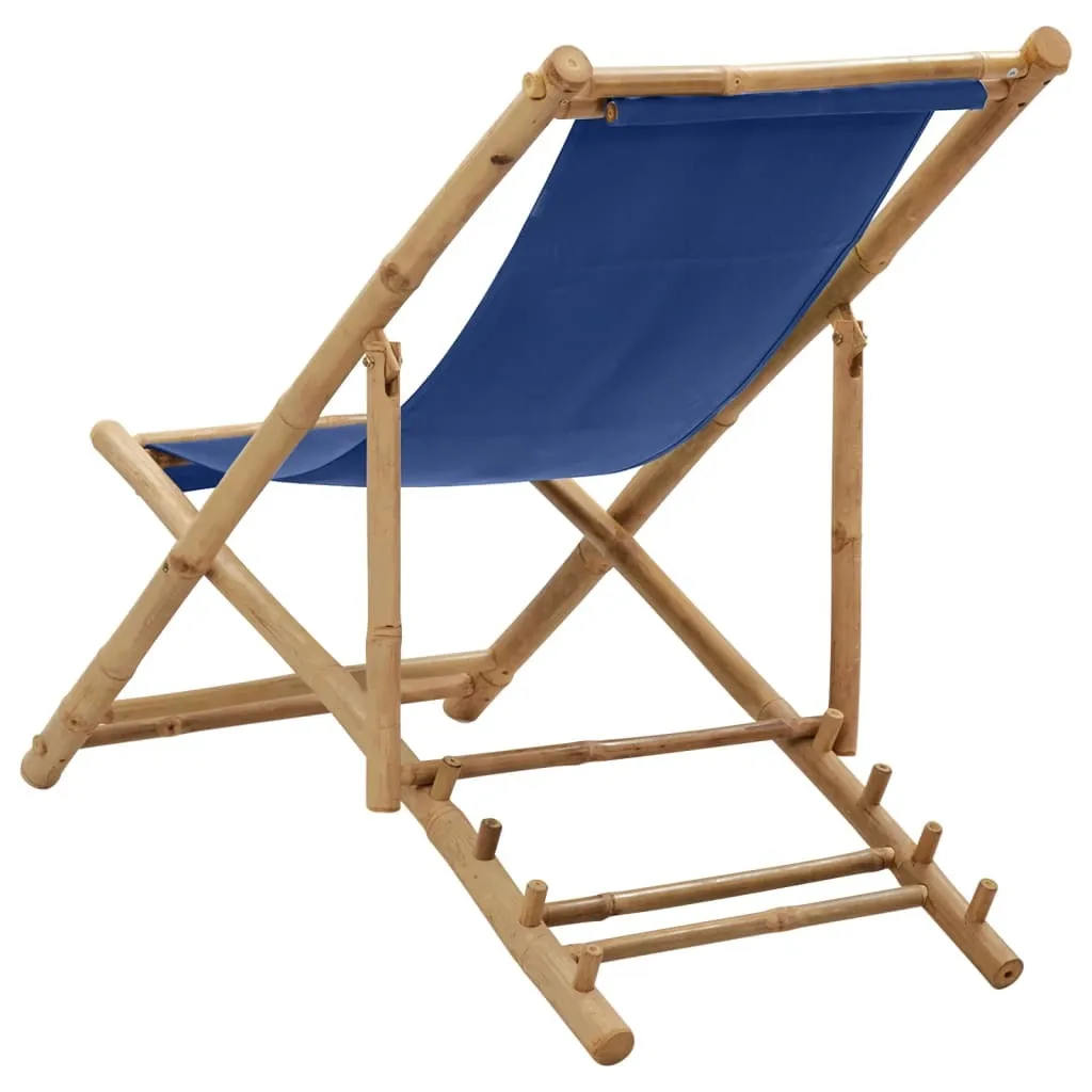 vidaXL Beach Chair Navy Blue Bamboo Compact Foldable Beach Chair