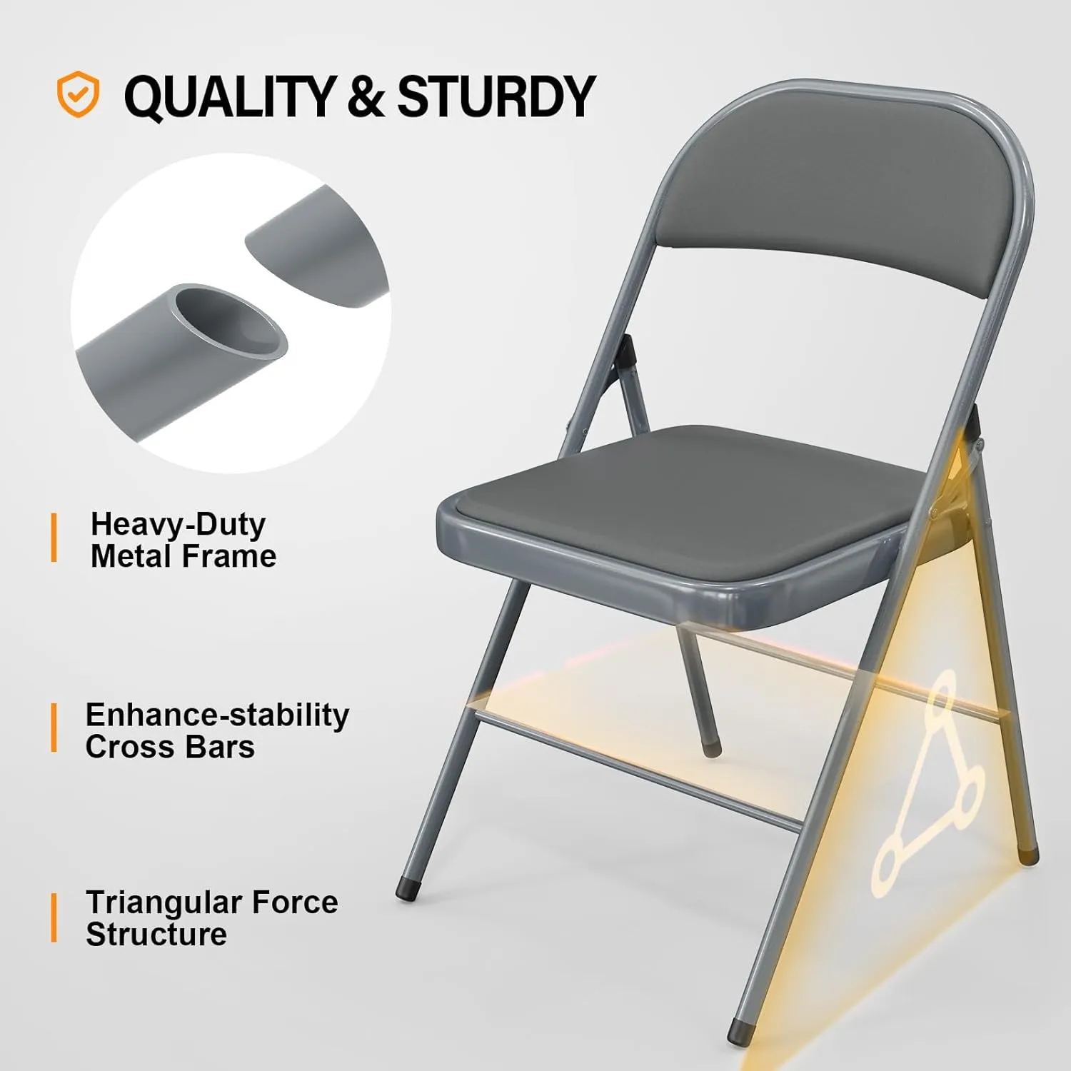 VINGLI 10 Pack Folding Chairs with Padded Seats, Metal Frame with Pu Leather Seat & Back, Capacity 350 lbs, Gray