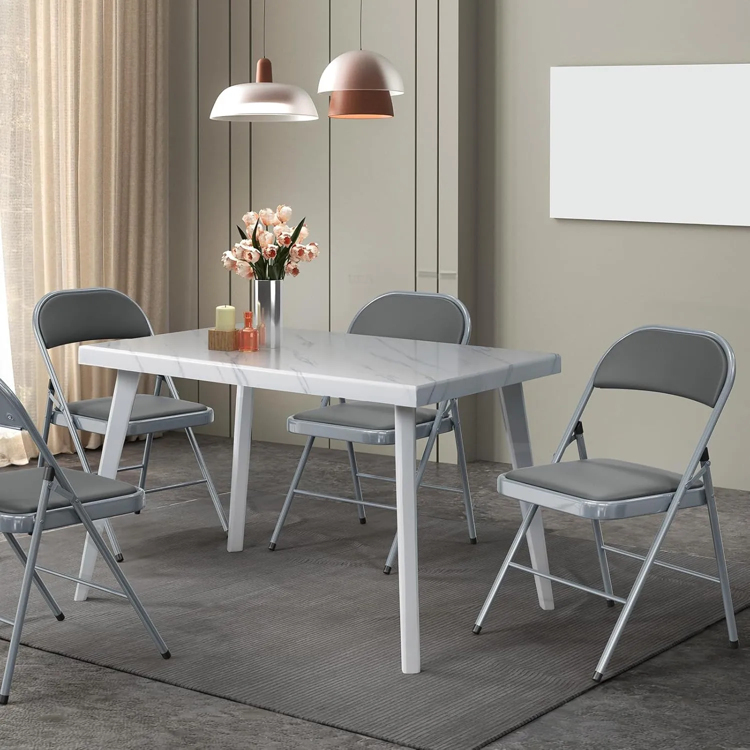 VINGLI 10 Pack Folding Chairs with Padded Seats, Metal Frame with Pu Leather Seat & Back, Capacity 350 lbs, Gray