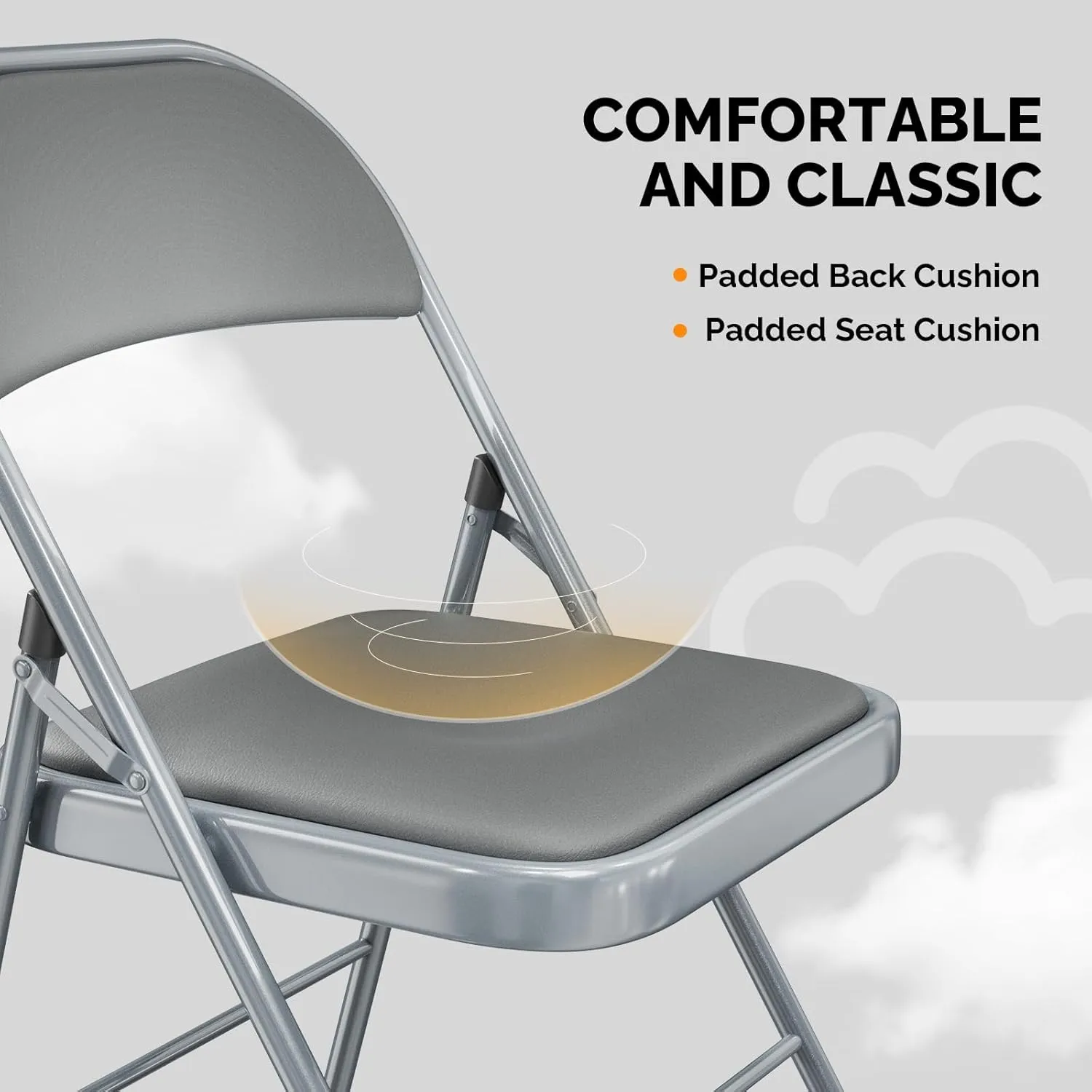 VINGLI 10 Pack Folding Chairs with Padded Seats, Metal Frame with Pu Leather Seat & Back, Capacity 350 lbs, Gray