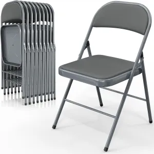 VINGLI 10 Pack Folding Chairs with Padded Seats, Metal Frame with Pu Leather Seat & Back, Capacity 350 lbs, Gray
