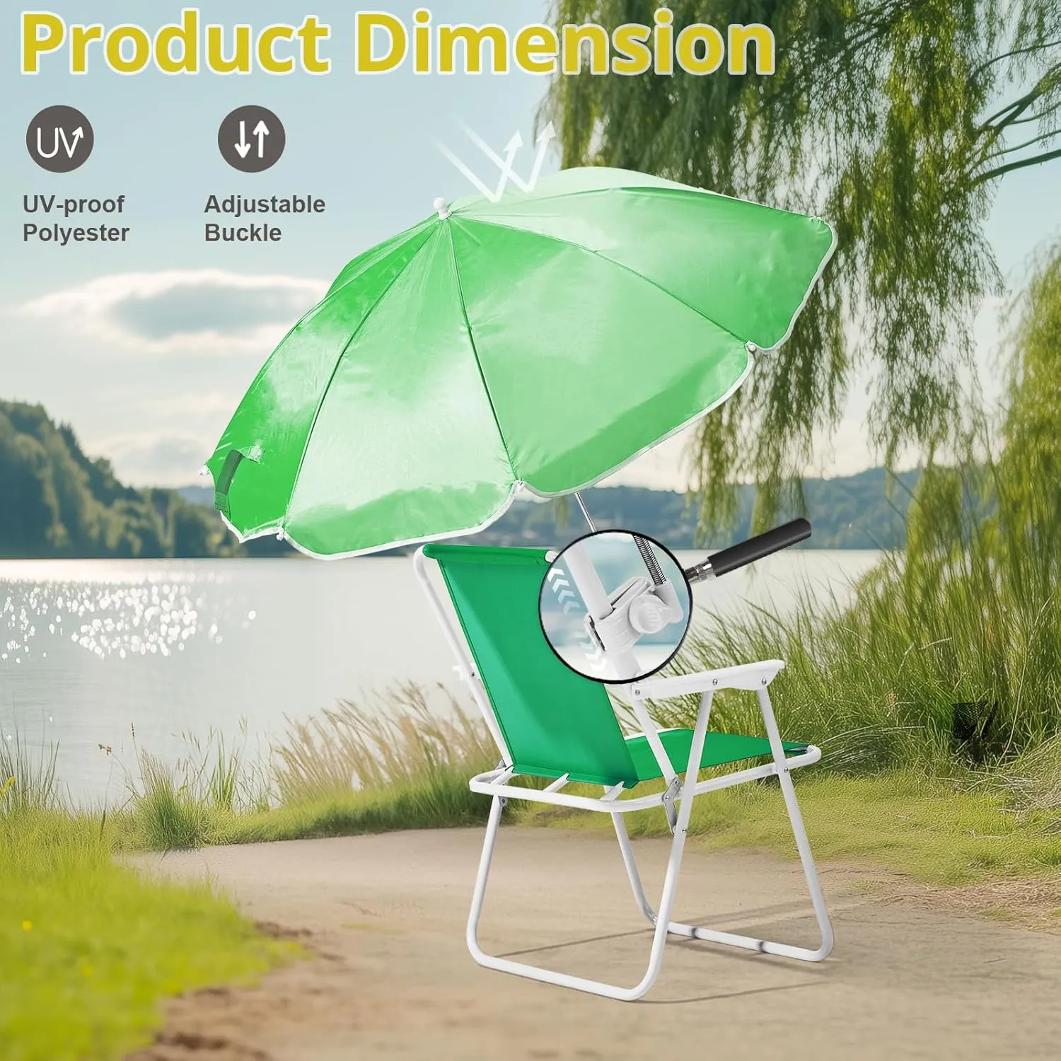 VINGLI Beach Chair with Umbrella, Beach Chair with 360°Canopy Shadefor Adults，Camping Chairs for Camping, Pool, Fishing-Green
