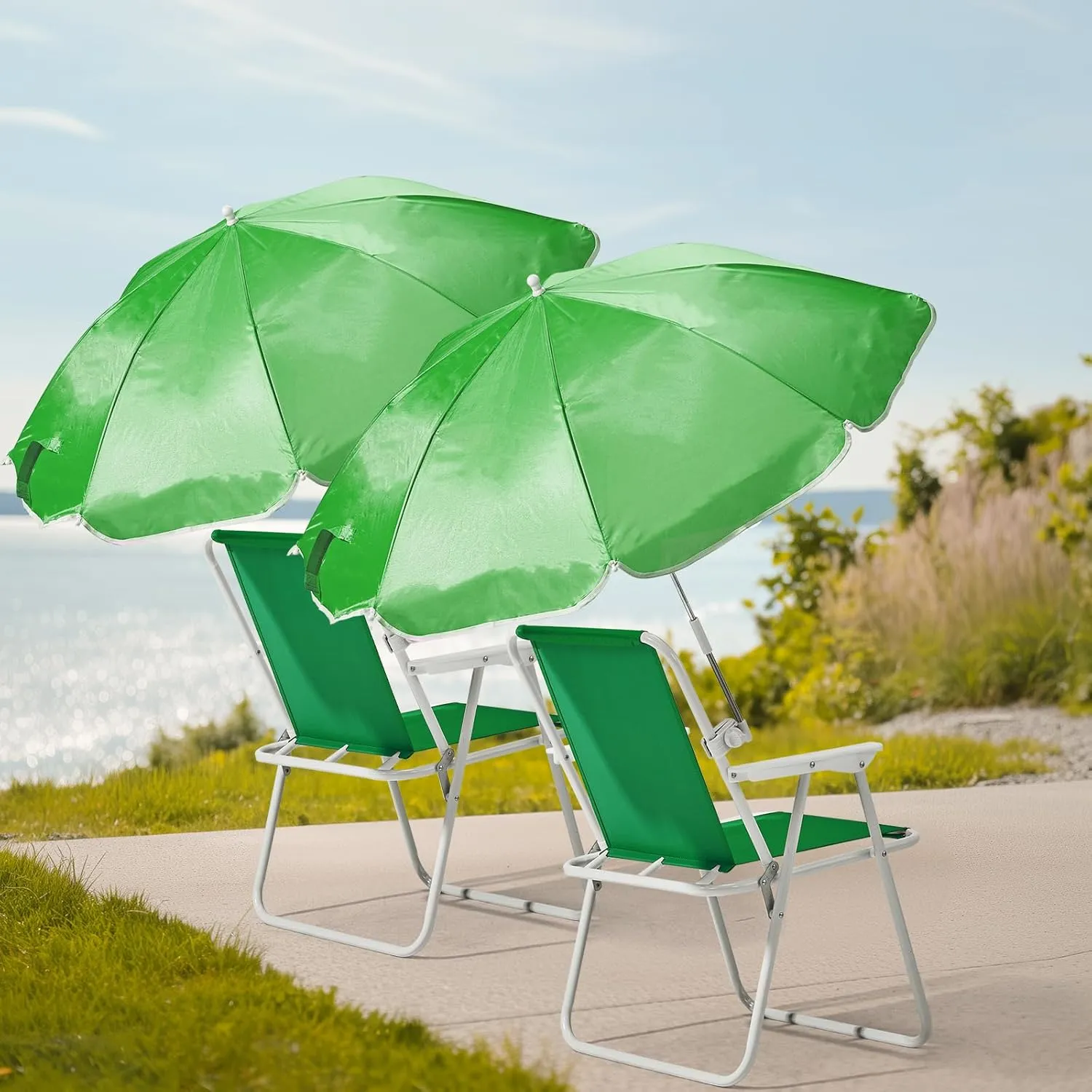 VINGLI Beach Chair with Umbrella, Beach Chair with 360°Canopy Shadefor Adults，Camping Chairs for Camping, Pool, Fishing-Green