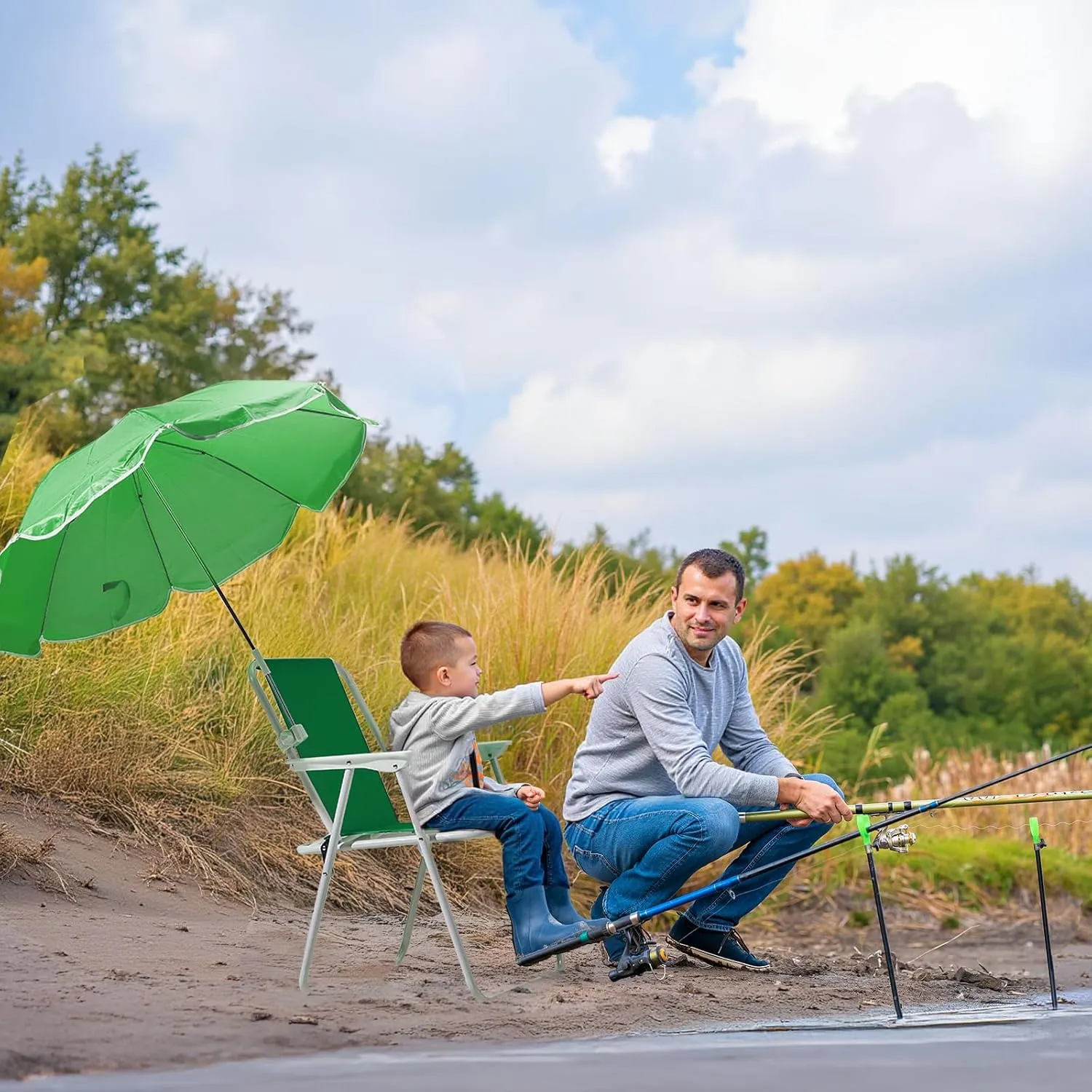 VINGLI Beach Chair with Umbrella, Beach Chair with 360°Canopy Shadefor Adults，Camping Chairs for Camping, Pool, Fishing-Green