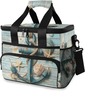 Vintage Anchor Nautical Ocean Coastal Cooler Bag Insulated Cooler Soft Sided Cooler 24 Can Portable Picnic Bag Large Leakproof Lunch Bag Box for Beach Grocery Camping Travel Car Men Women
