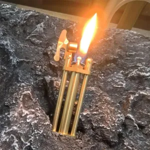 Vintage Brass Flint Kerosene Lighter – Windproof Ultra-Thin Copper Torch Lighter, Refillable and Portable, Perfect for Camping, Candles, and Unique Gifts