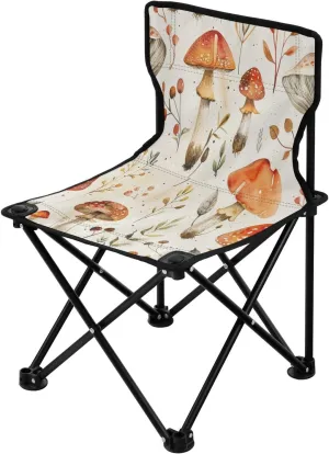 Vintage Colorful Mushroom Portable Outdoor Folding Chair Anti-Slip Padded Oxford Cloth Stool Camping Chair Small for Beach Hiking Fishing Gardening Quad Camp Chair