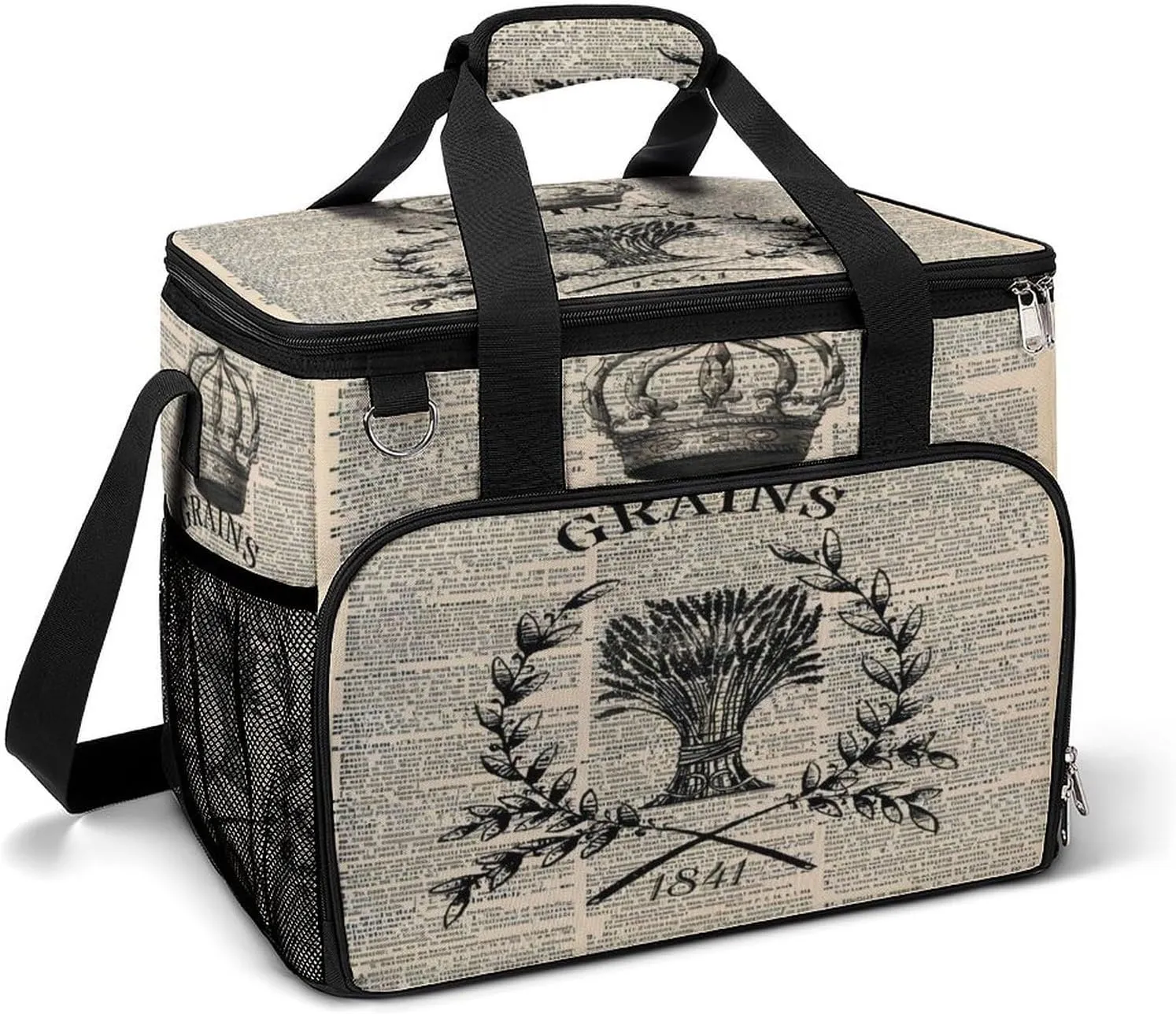 Vintage French Queen Bee Cooler Bag, Collapsible Soft Sided Cooler, Large Leakproof Camping Cooler, Portable Travel Cooler for Camping, Road Trips