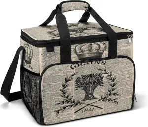 Vintage French Queen Bee Cooler Bag, Collapsible Soft Sided Cooler, Large Leakproof Camping Cooler, Portable Travel Cooler for Camping, Road Trips