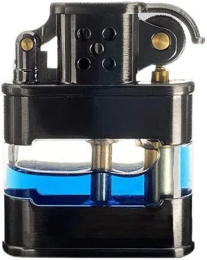 Vintage Lighter Brass Transparen Lighter Windproof Trench Novelty Lighter for Men, with Blue Lighter Liquid Colorants (Black)