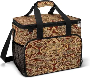 Vintage Maya Azteca Calendar Art Cooler Bag, Collapsible Soft Sided Cooler, Large Leakproof Camping Cooler, Portable Travel Cooler for Camping, Road Trips