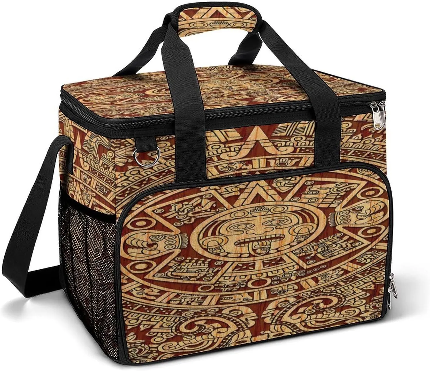 Vintage Maya Azteca Calendar Art Cooler Bag, Collapsible Soft Sided Cooler, Large Leakproof Camping Cooler, Portable Travel Cooler for Camping, Road Trips