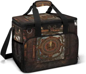 Vintage Steam Punk Clock and Gear Art Cooler Bag, Collapsible Soft Sided, Large Leakproof Camping Cooler, Portable Travel Cooler for Camping, Road Trips