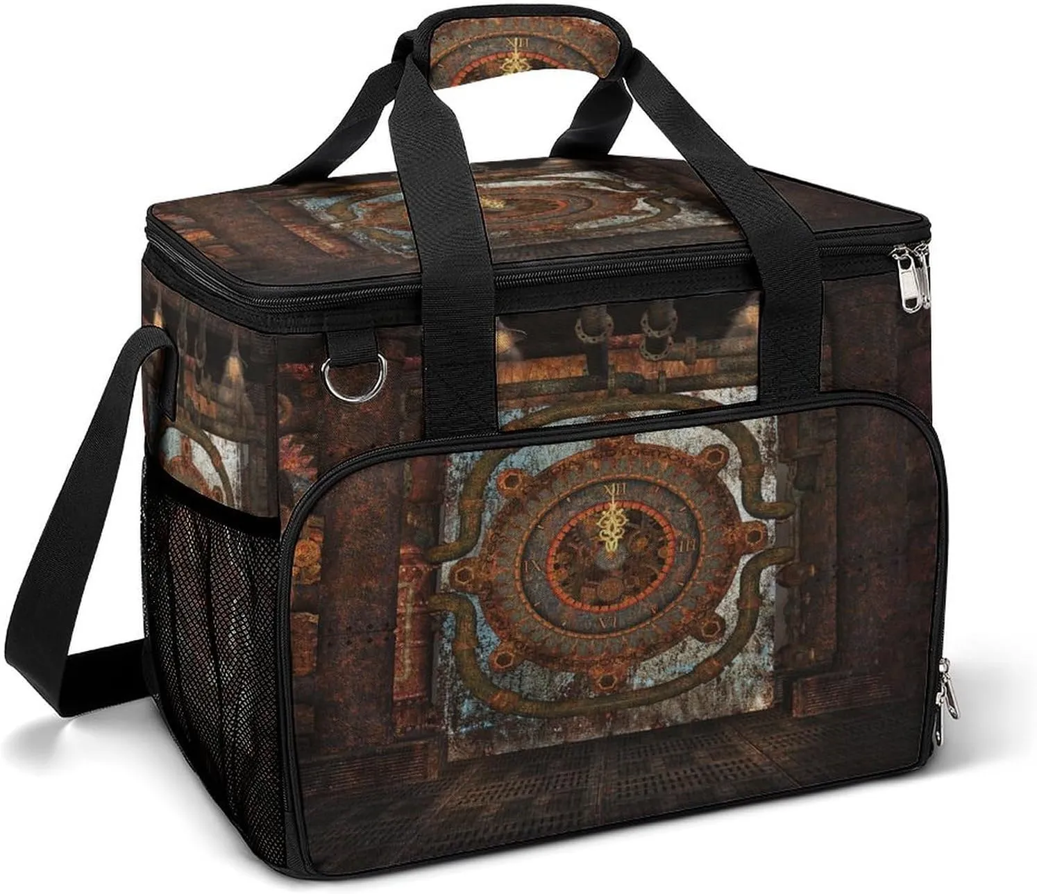Vintage Steam Punk Clock and Gear Art Cooler Bag, Collapsible Soft Sided, Large Leakproof Camping Cooler, Portable Travel Cooler for Camping, Road Trips