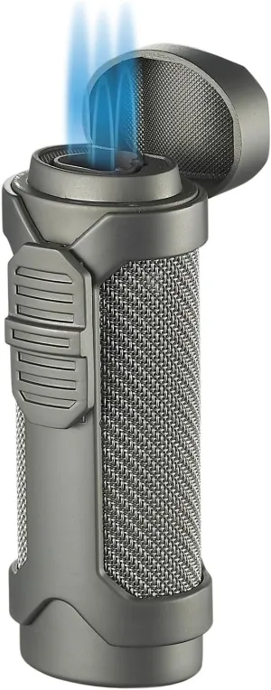 Visol Marlin Butane Triple Flame Windproof Lighter, Refillable, Built-in Punch & Holder, Stainless Steel, Gunmetal