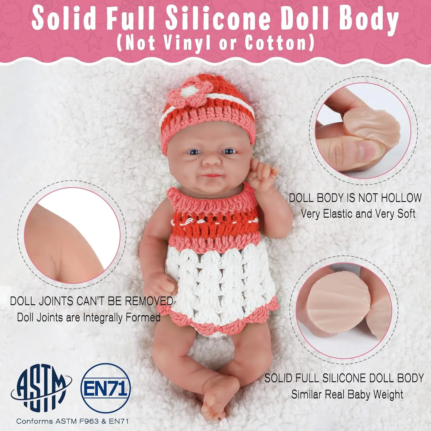 Vollence 18 inch Full Silicone Reborn Baby Doll Lifelike Babies Realistic Newborn Soft Waterproof Body Stress Relief Toys - Girl