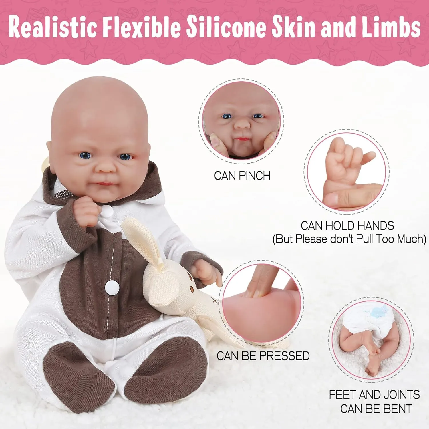 Vollence 18 inch Full Silicone Reborn Baby Doll Lifelike Babies Realistic Newborn Soft Waterproof Body Stress Relief Toys - Girl