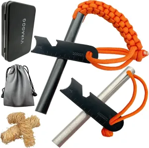 VVAAGG Flint and Steel Fire Starter Kit Survivor, 3/8" 1/2 inch Ferro Rods and Magnesium Rods with Paracord Handle
