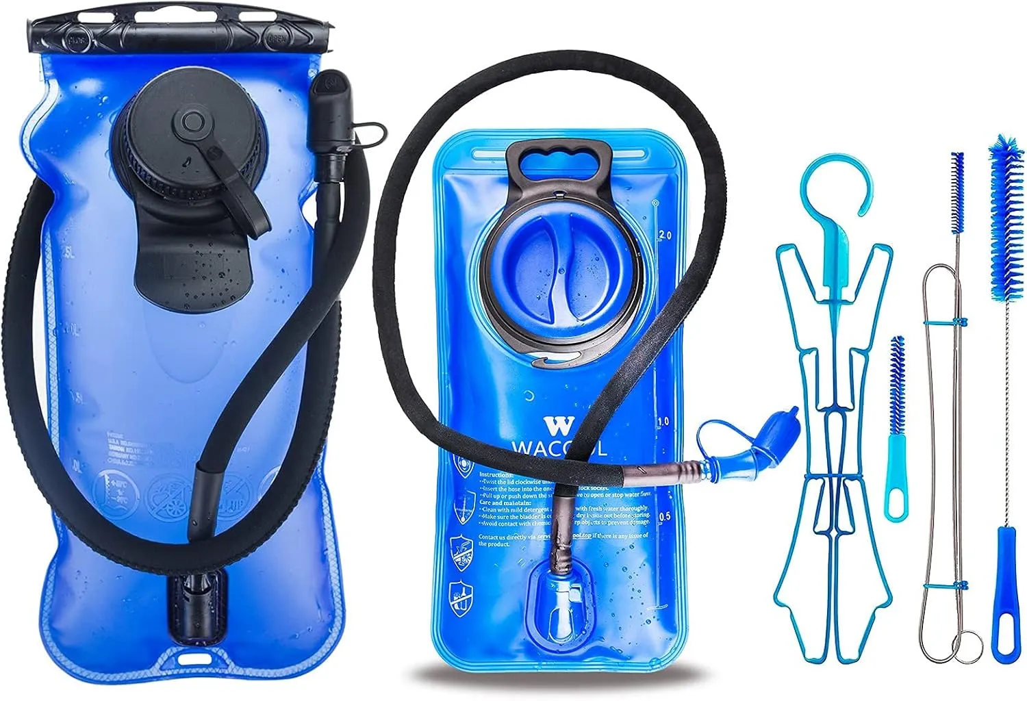 WACOOL 3 Liter and 2 Liter BPA Free Hydration Pack Bladder with Cleaning Kit Leak-Proof Water Reservoir (3L Blue)