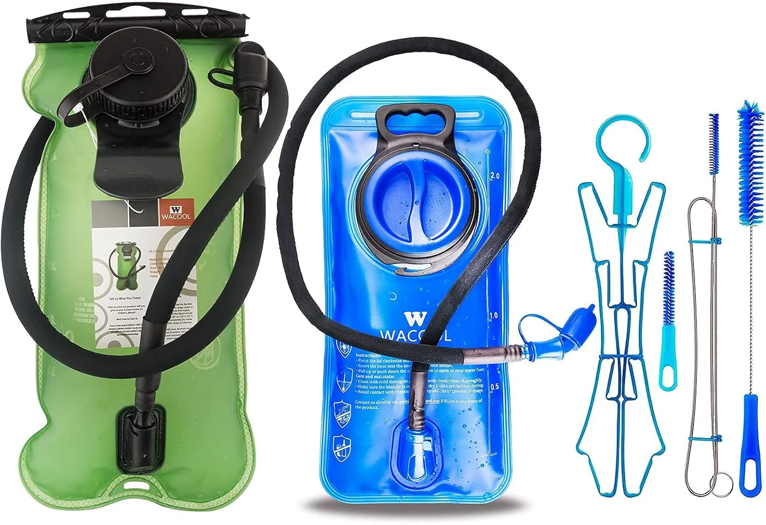 WACOOL 3 Liter and 2 Liter BPA Free Hydration Pack Bladder with Cleaning Kit Leak-Proof Water Reservoir (3L Green)