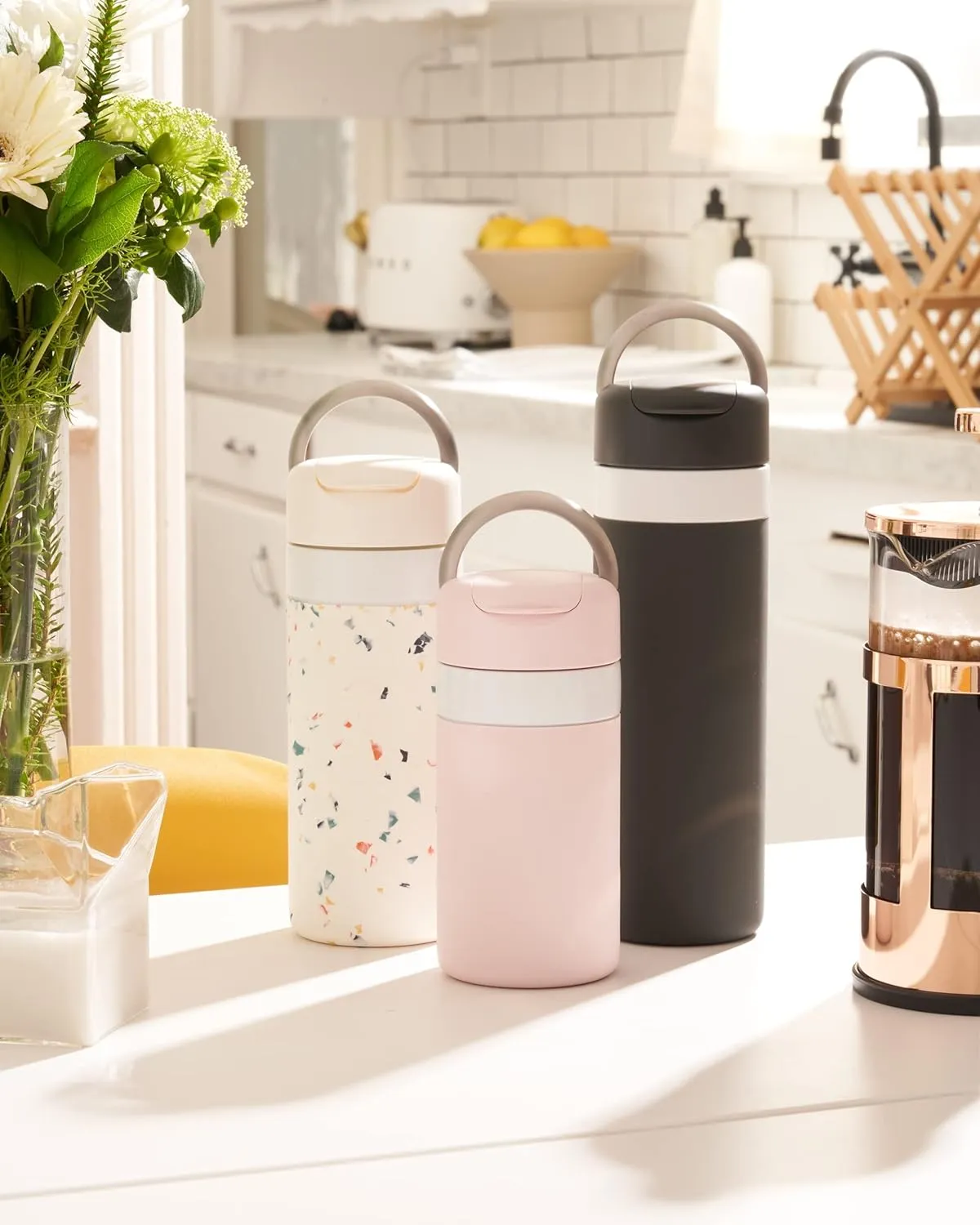 W&P Porter Drink Through Lid for Insulated Water Bottles, Leak-Proof, Carrying Handle, BPA Free, Cream