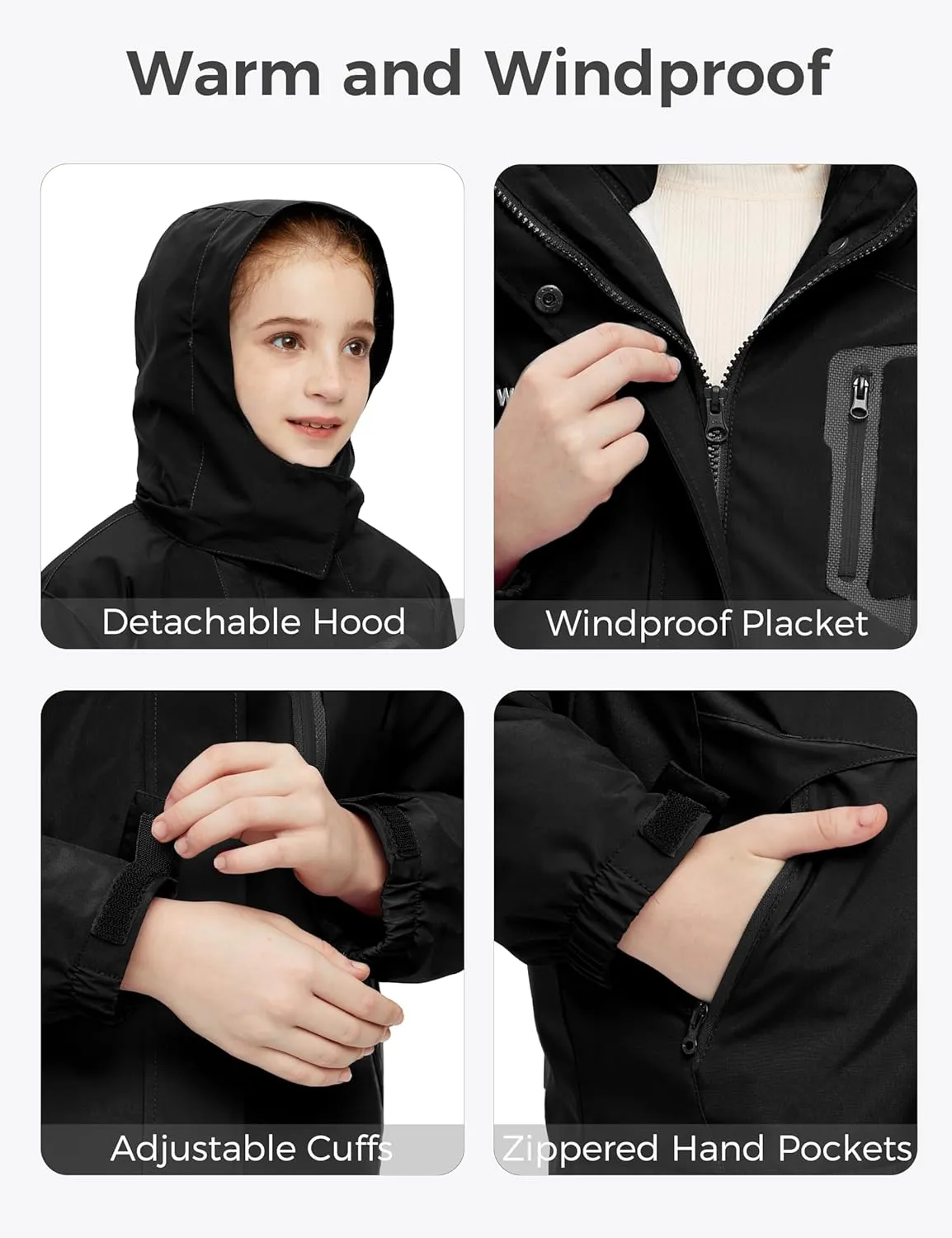 wantdo Girl's Ski Jacket Warm 3 in 1 Winter Coat Fleece Lined Snow Coat