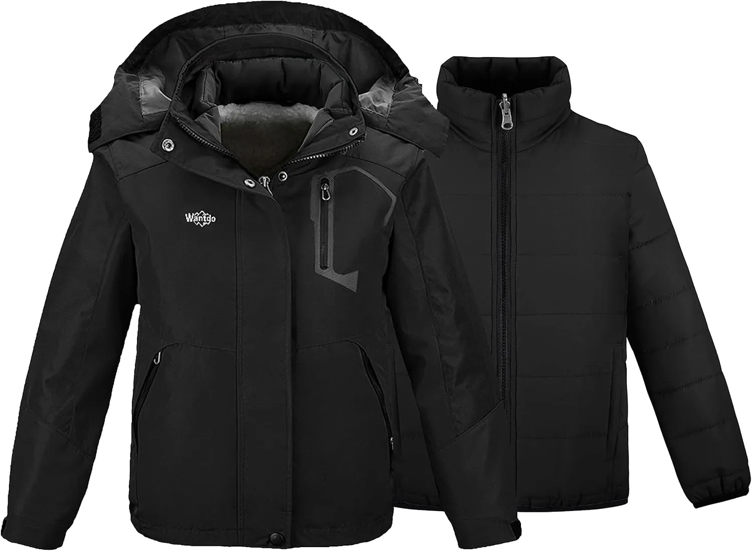 wantdo Girl's Ski Jacket Warm 3 in 1 Winter Coat Fleece Lined Snow Coat