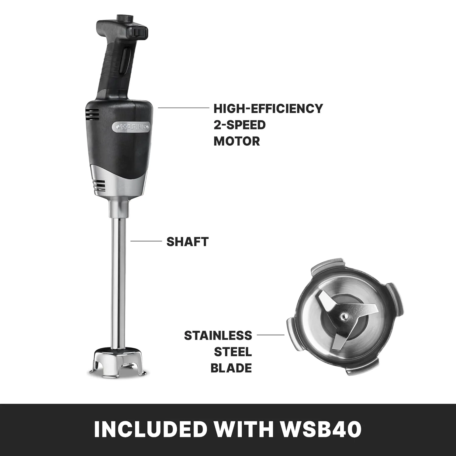 Waring (WSB40) 10" Medium-Duty Quik Stik Plus Immersion Blender,Black/Silver