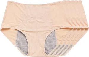 Washable & Reusable Incontinence Underwear for Women Over 60 - Leakproof, Discreet, Absorbent, Machine-Washable Panties (Original Beige, S, Pack of 5)