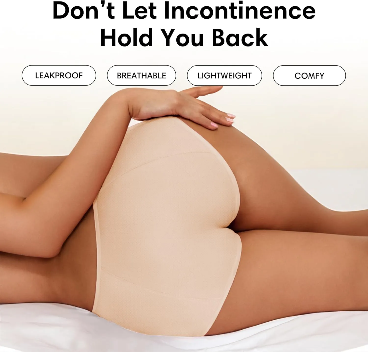 Washable & Reusable Incontinence Underwear for Women Over 60 - Leakproof, Discreet, Absorbent, Machine-Washable Panties (Original Beige, S, Pack of 5)