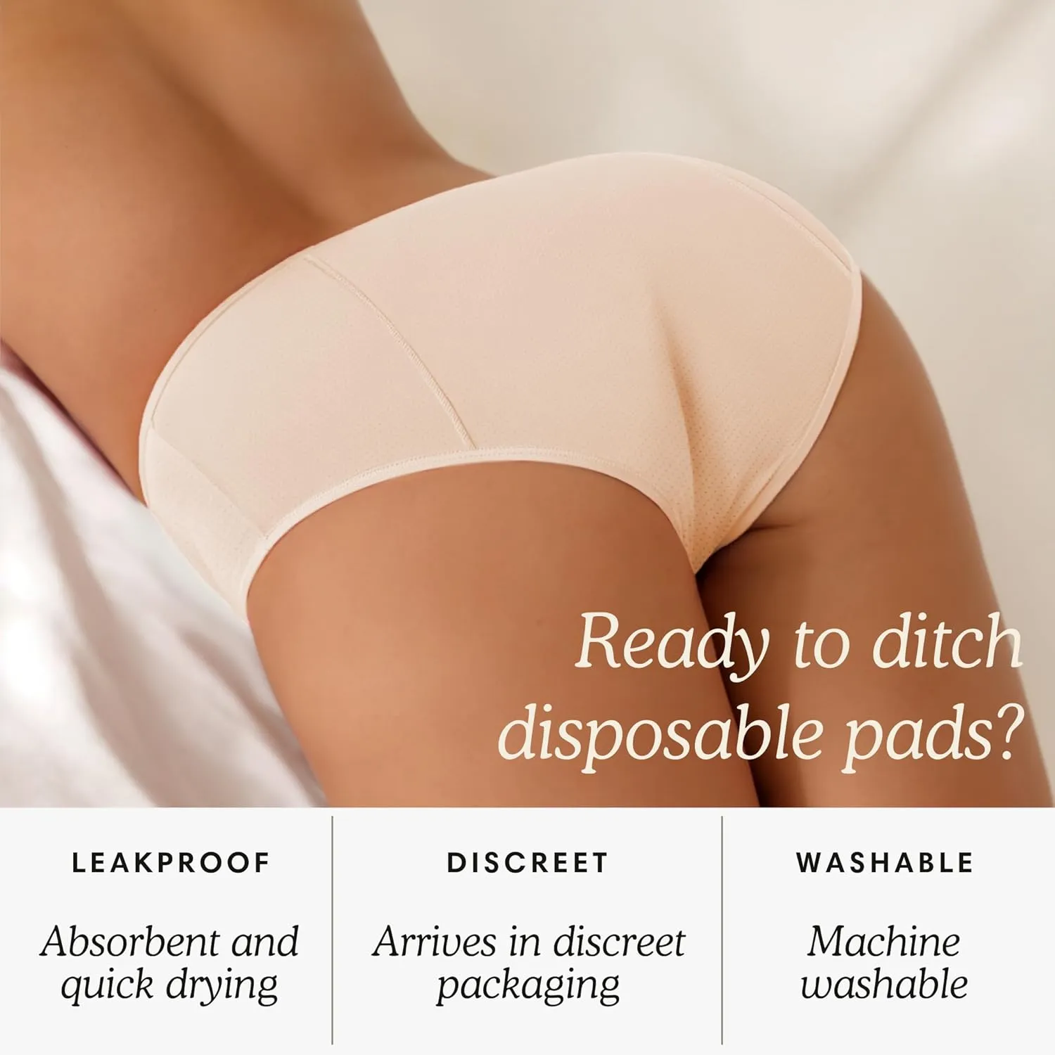 Washable & Reusable Incontinence Underwear for Women Over 60 - Leakproof, Discreet, Absorbent, Machine-Washable Panties (Original Beige, S, Pack of 5)