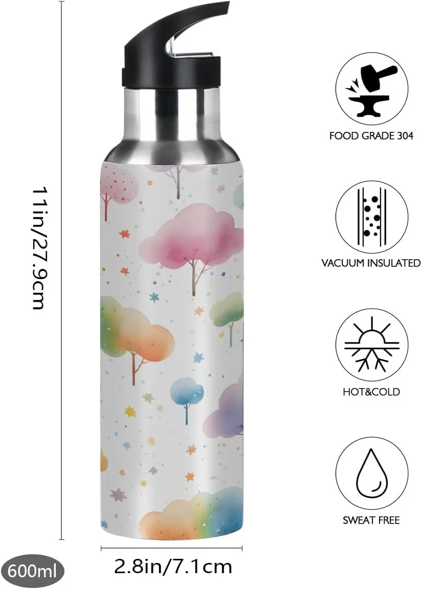 Water Bottle Stainless Steel, Cartoon Tree Insulated Sports Bottle with Straw, BPA Free Reusable Bottles for Fitness, Travel & Outdoor Activities