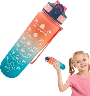 Water Bottle with Times | 1L Water Bottle with Carrying Strap | Leakproof Portable Jug for Outdoor Gym Yoga Fitness Travel Sports School