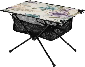 Watercolor Floral Design Portable Folding Camping Table, Compact Lightweight Beach Table with Carrying Bag for Outdoor Picnics, BBQs, Camp