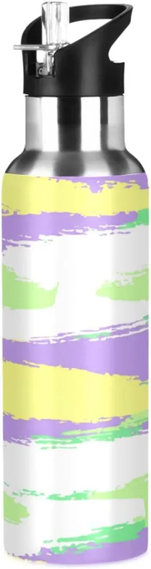 Watercolor Stripes Sports Water Bottle with Straw, 22oz BPA Free Stainless Steel Vacuum Insulated Bottle for Gym Fitness Outdoor