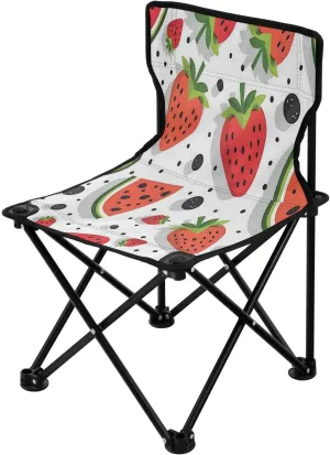 Watermelon Strawberry Portable Outdoor Folding Chair Anti-Slip Padded Oxford Cloth Stool Camping Chair Small for Beach Hiking Fishing Gardening Quad Camp Chair