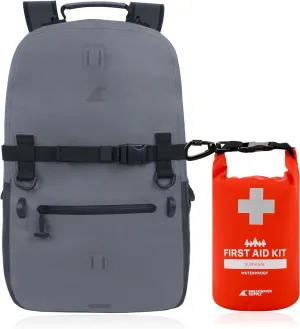 Waterproof Backpack and Waterproof First Aid Survival Kit Bundle, Explorer 25L Non-Rolltop Dry Bag and 2L Emergency Supplies