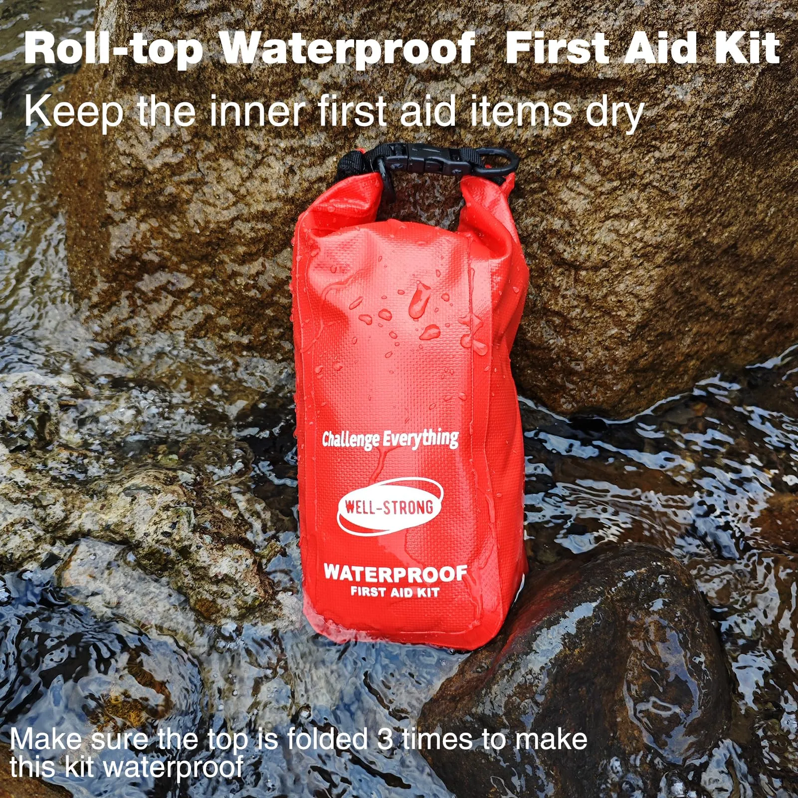 Waterproof First Aid Kit Roll Top Boat Emergency Kit with Waterproof ContentsRED