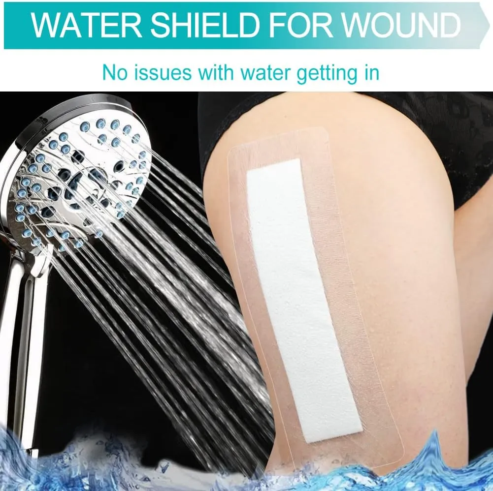Waterproof Incision Bandages for Large Wounds Knee Hip Replacement Adheisve Island Dressing Bandaid Tape Post Surgical Shower Protector, No Glue On Center 4 x 14 Inch (Pack of 25)