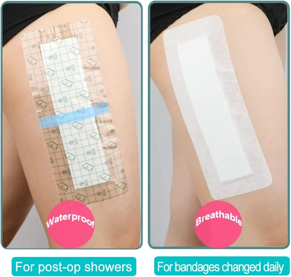 Waterproof Incision Bandages for Large Wounds Knee Hip Replacement Adheisve Island Dressing Bandaid Tape Post Surgical Shower Protector, No Glue On Center 4 x 14 Inch (Pack of 25)