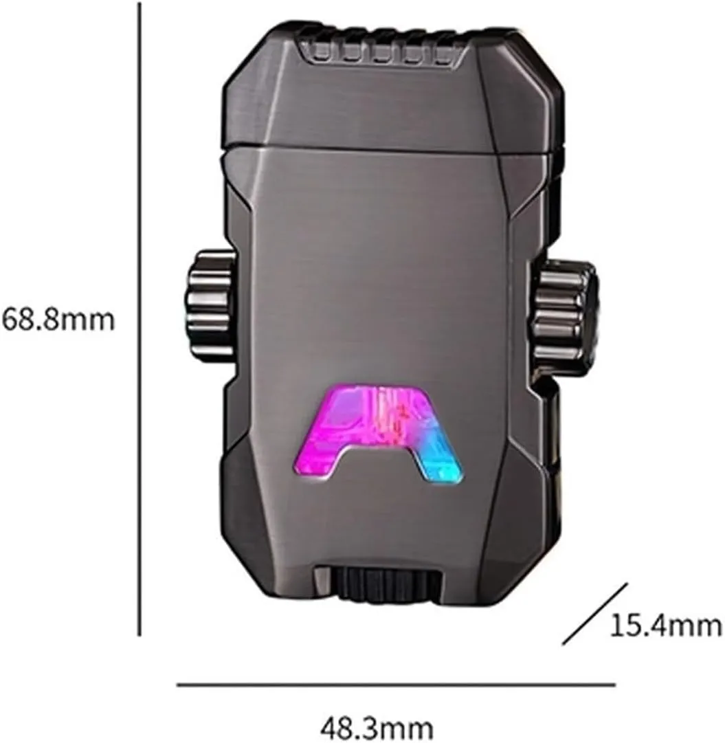 Waterproof Metal Butane Windproof Dual Flush Torch Lighter, Adjustable Dual Flame Inflatable Clear Visible Beam Lighter, Candle Lighter Outdoor Camping Gift for Men (Butane Not Included)(Black)