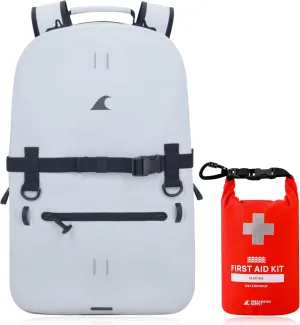 Waterproof Preparedness Pack, IP68 Submersible Airtight Backpack and Waterproof Marine First Aid Kit for Boating, Fishing, Kayaking (Fogland 25L Fog White)